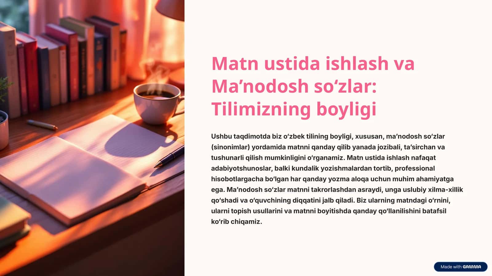 Matn ustida ishlash va Ma’nodosh so‘zlar: Tilimizning boyligi 1