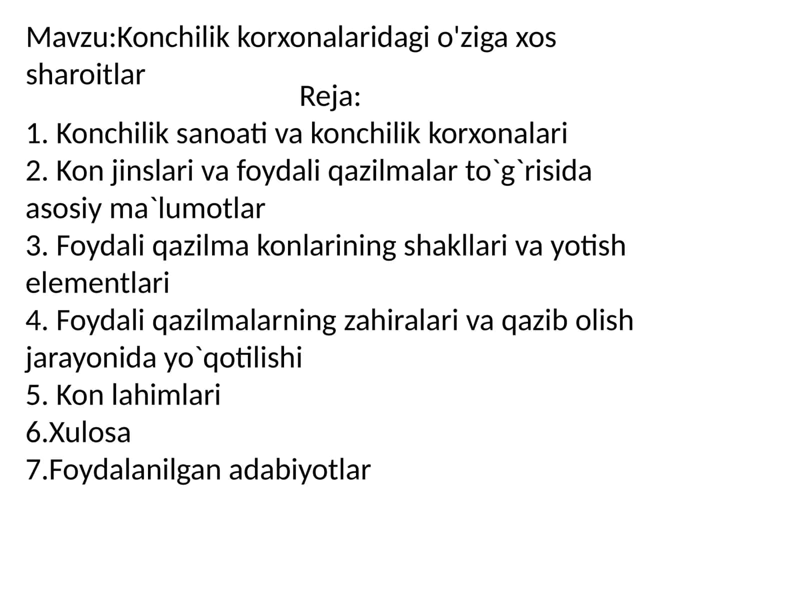 Konchilik korxonalaridagi o'ziga xos sharoitlar 1