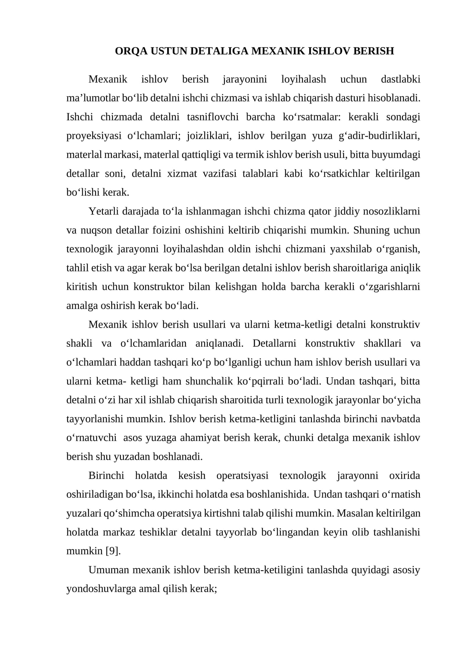 Orqa Ustun Detaliga Mexanik Ishlov Berish 1