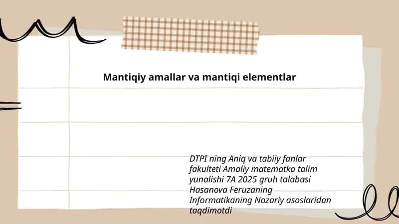 Mantiqiy amallar va mantiqi elementlar 1