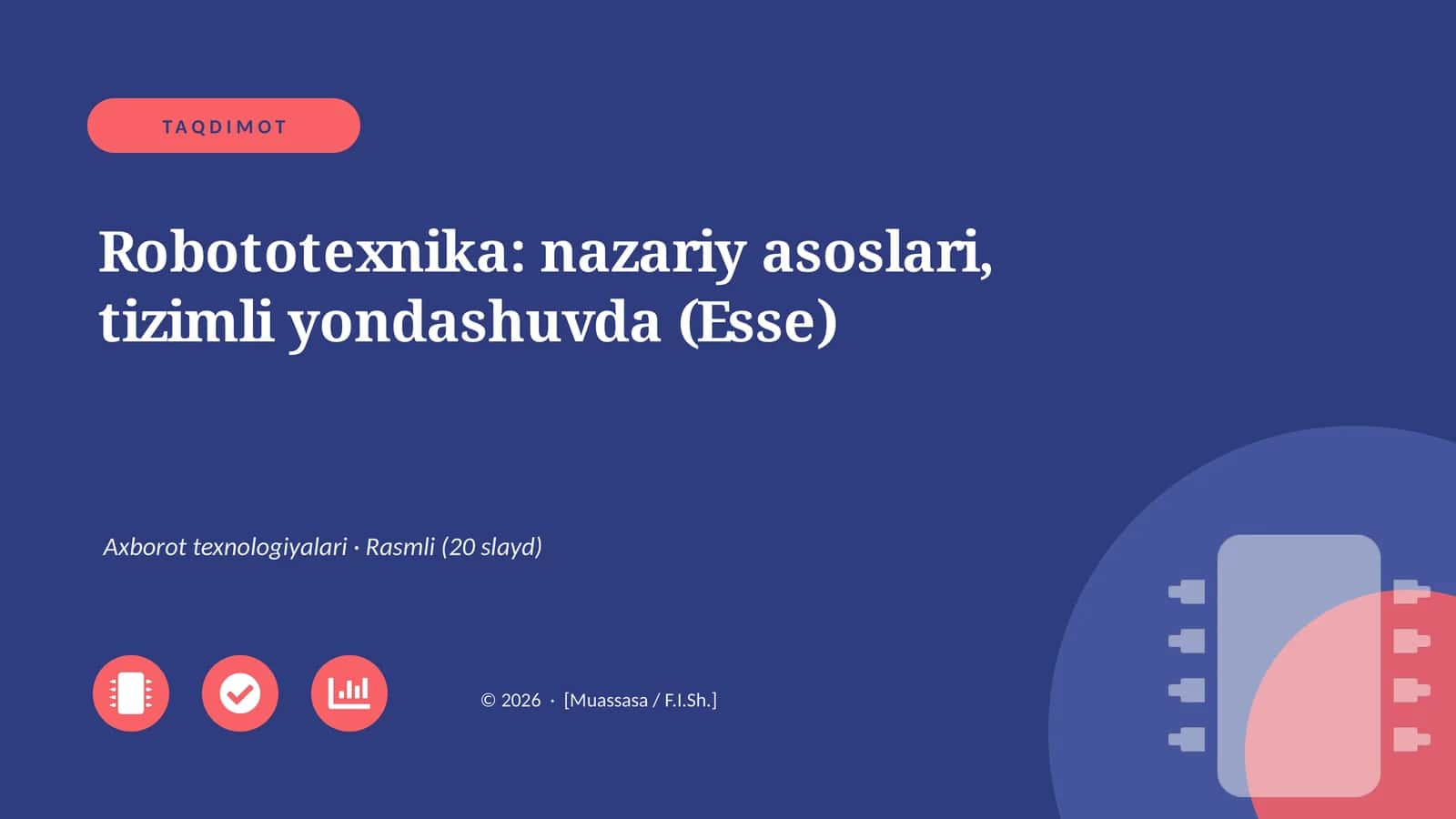 Robototexnika: nazariy asoslari, tizimli yondashuvda (Esse) 1