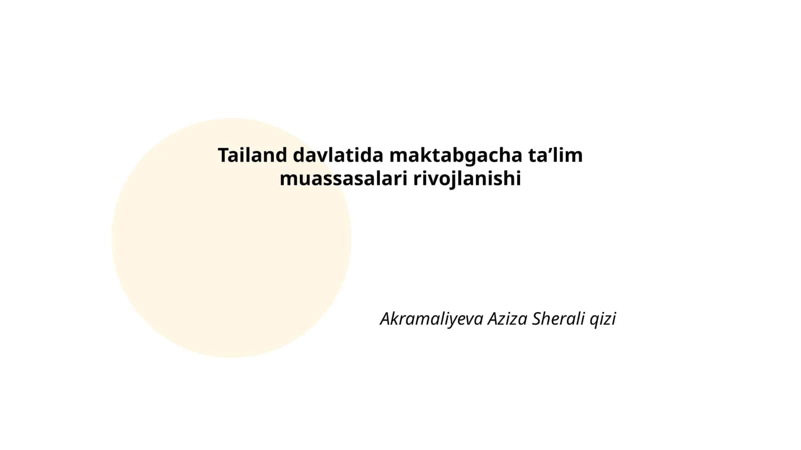 Tayland davlatida maktabgacha taʼlim muassasalari rivojlanishi 1