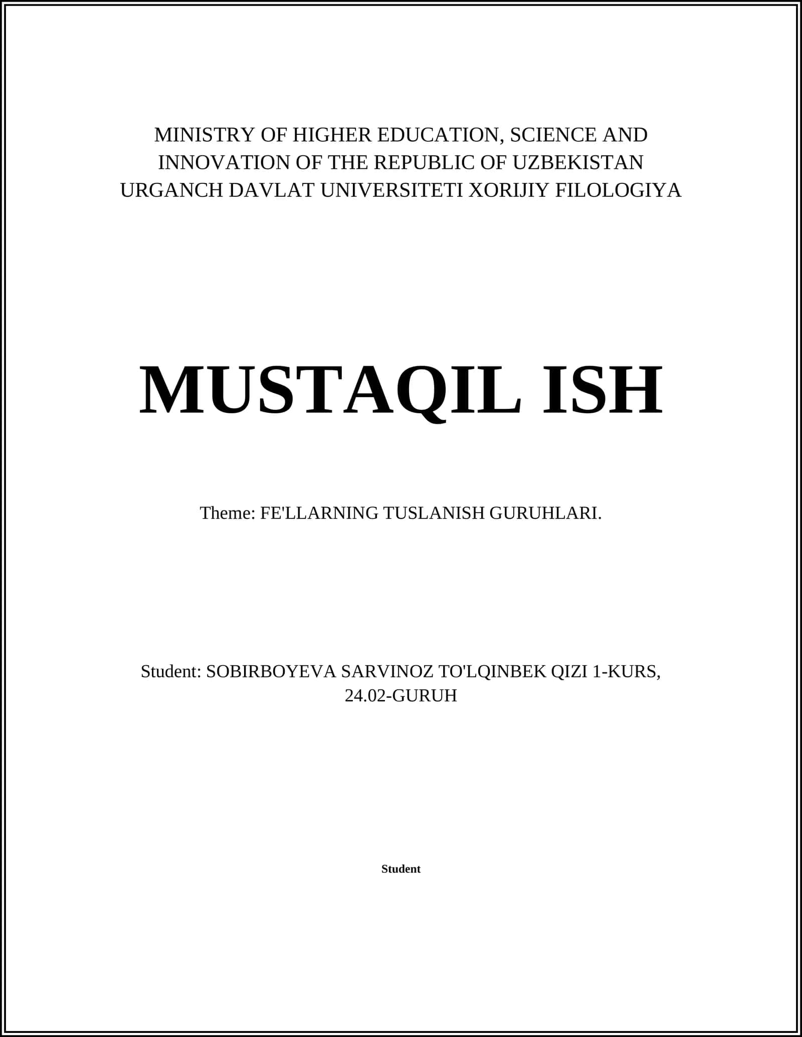 FE'LLARNING TUSLANISH GURUHLARI 1