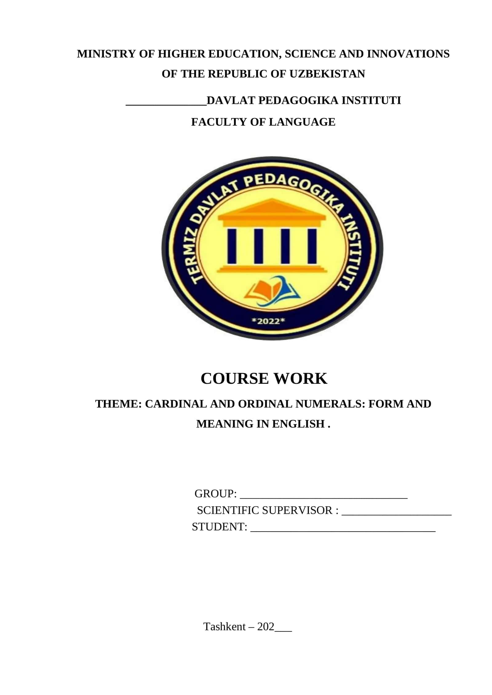 CARDINAL AND ORDINAL NUMERALS: FORM AND MEANING IN ENGLISH 1