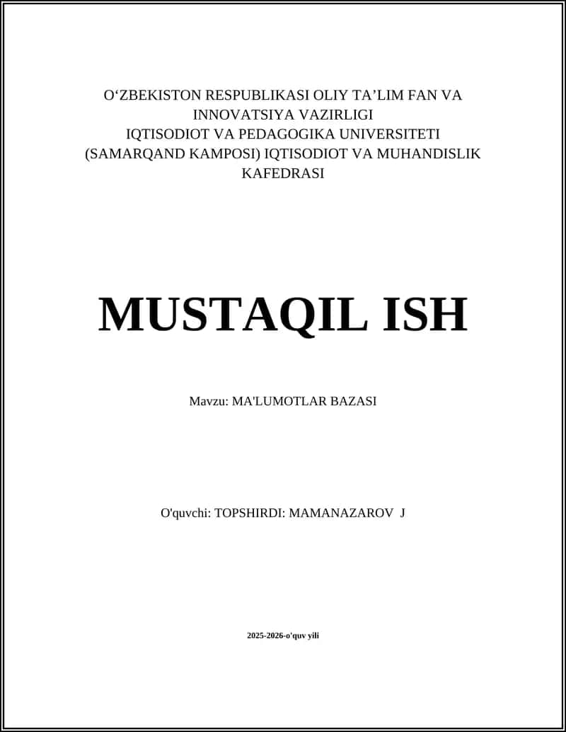 MA'LUMOTLAR BAZASI 1