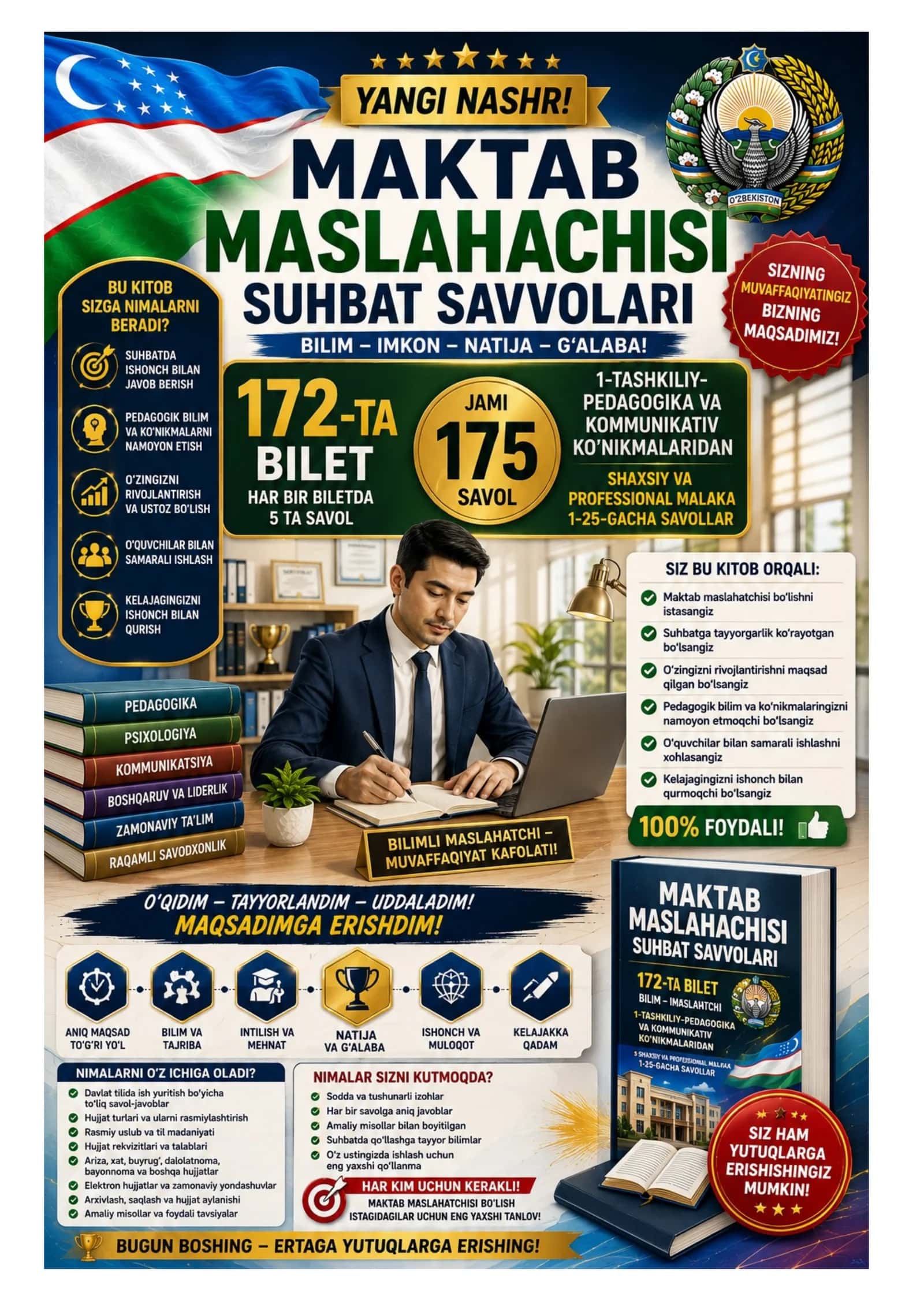 MAKTAB MASLAHACHISI SUHBAT SAVOLLARI 172-TA 1