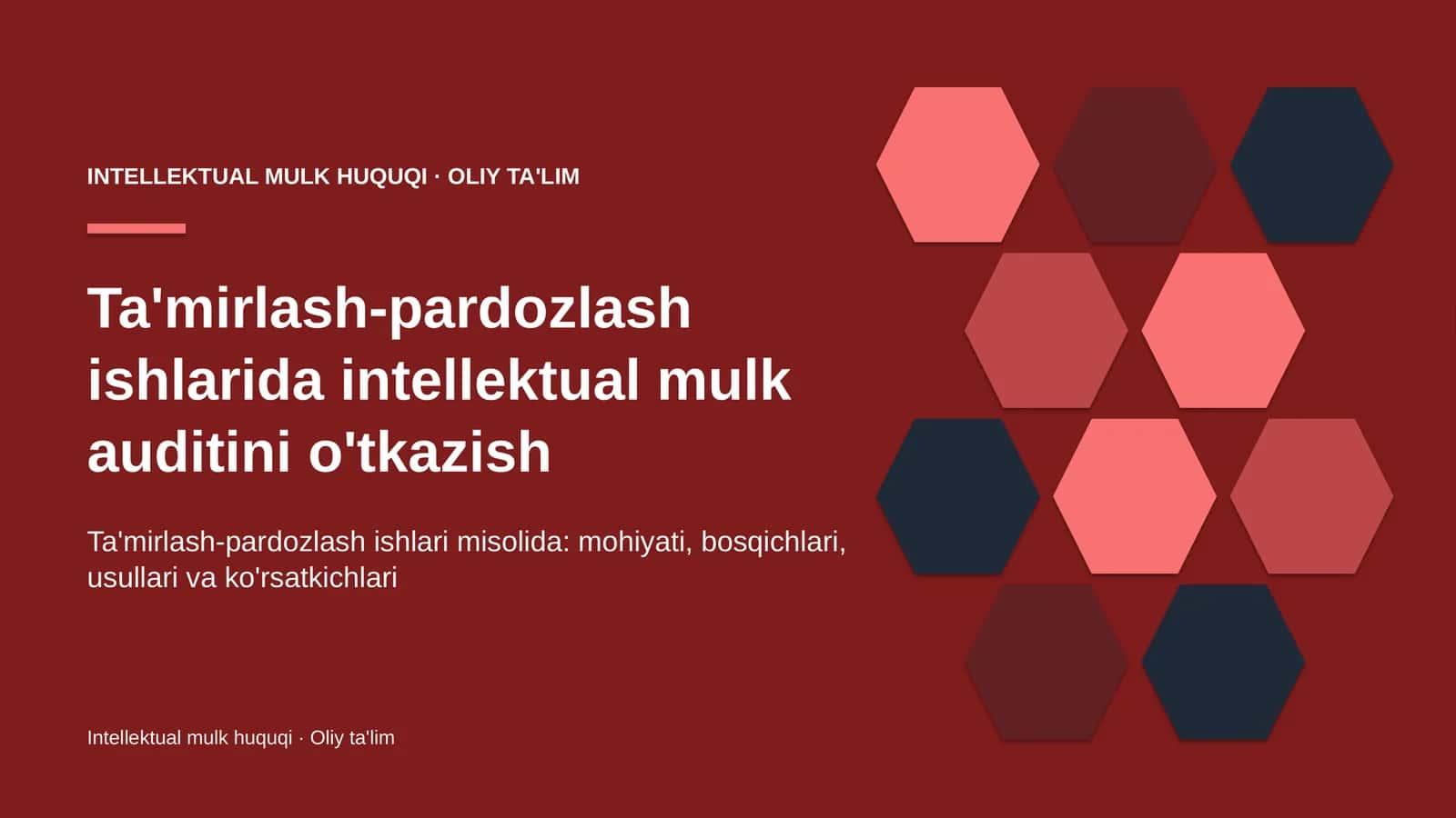 Ta'mirlash-pardozlash ishlarida intellektual mulk auditini o'tkazish 1