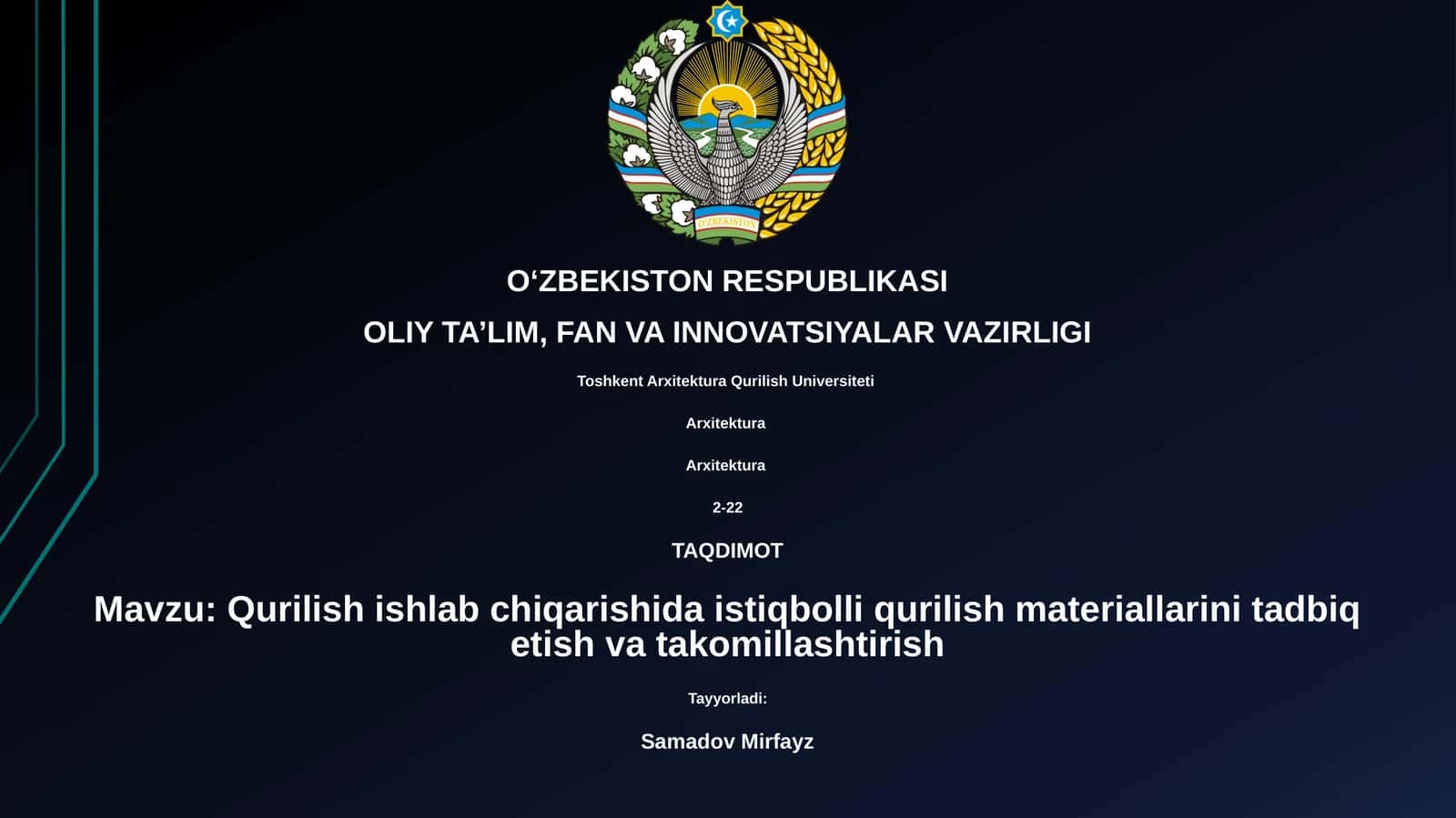 Qurilish ishlab chiqarishida istiqbolli qurilish materiallarini tadbiq etish va takomillashtirish 1