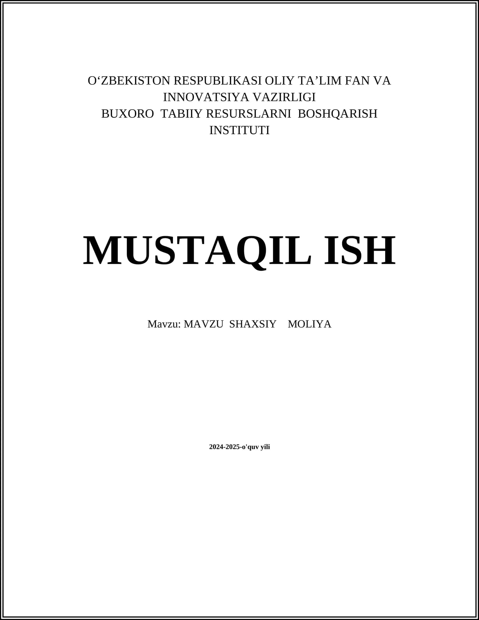 SHAXSIY MOLIYA 1