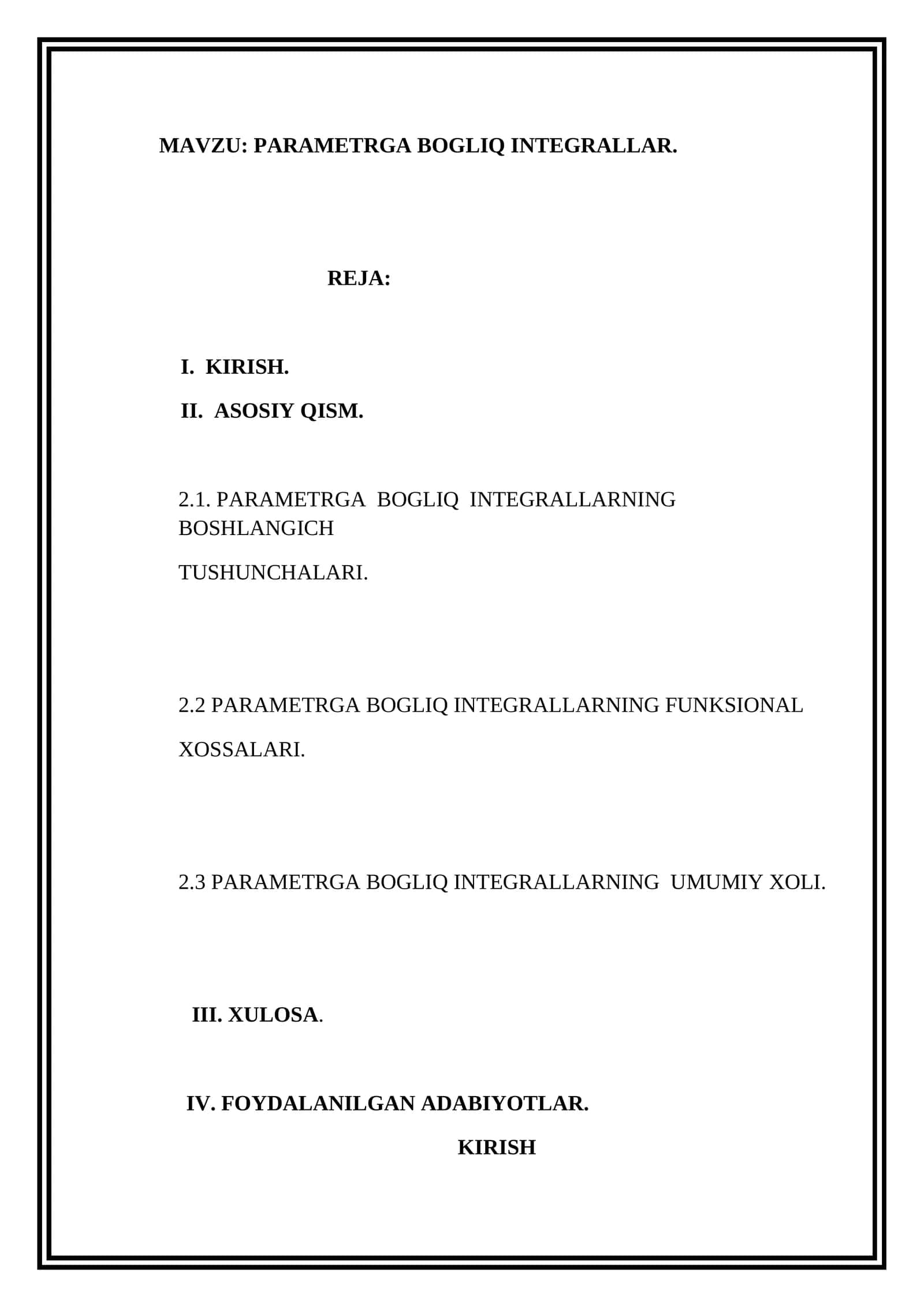 PARAMETRGA BOG’LIQ INTEGRALLAR 1