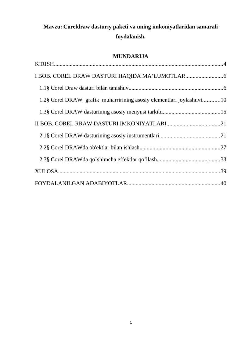 Coreldraw dasturiy paketi va uning imkoniyatlaridan samarali foydalanish 1