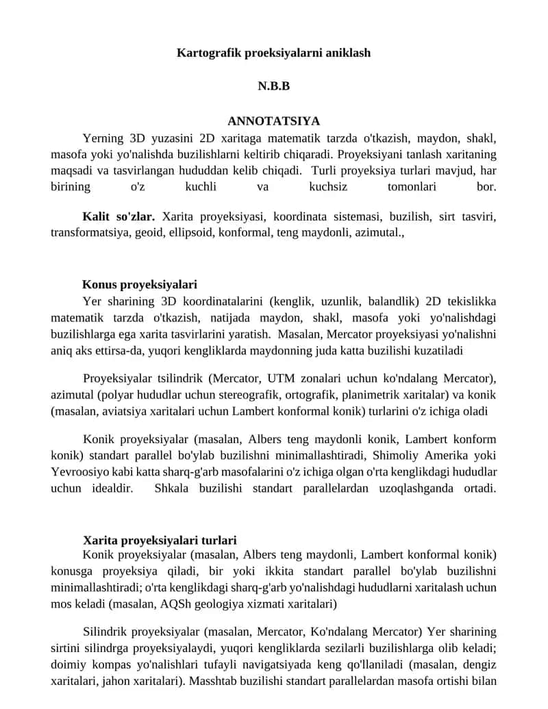 Kartografik proeksiyalarni aniklash 1