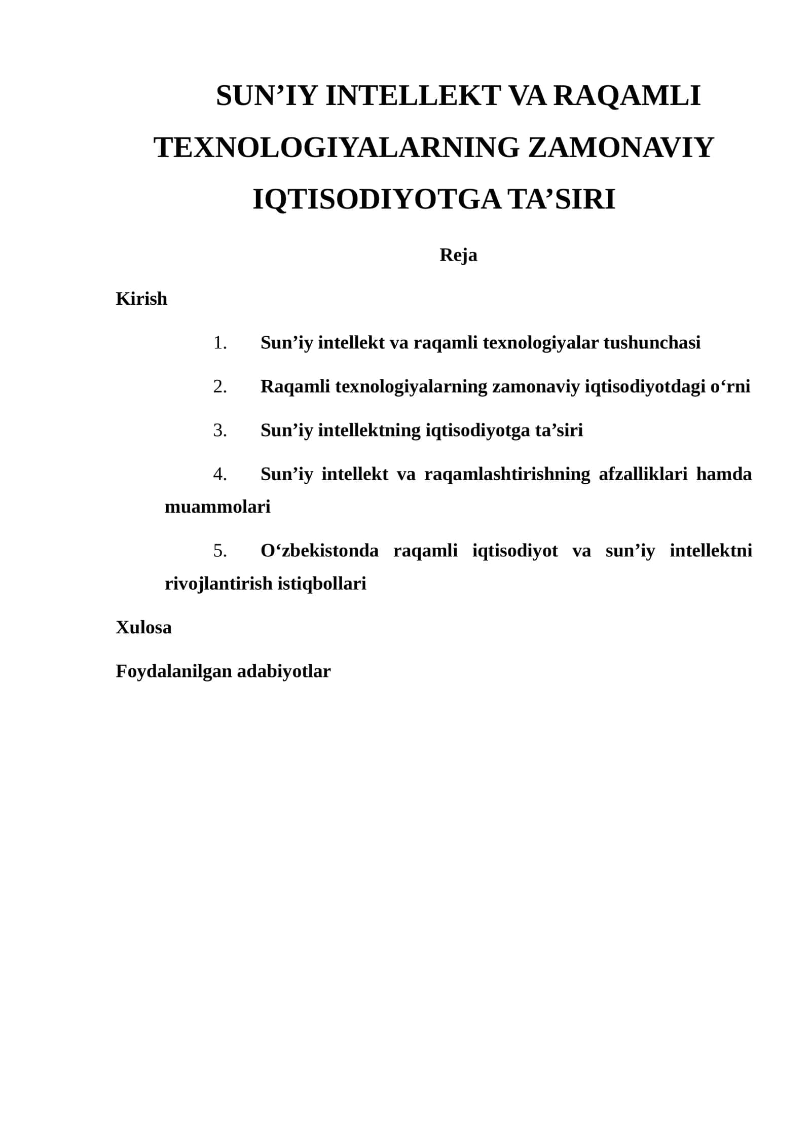 SUN’IY INTELLEKT VA RAQAMLI TEXNOLOGIYALARNING ZAMONAVIY IQTISODIYOTGA TA’SIRI 1