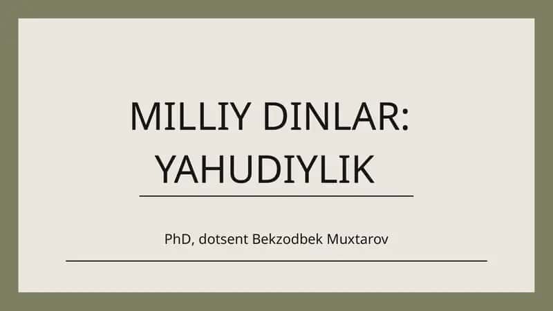MILLIY DINLAR: YAHUDIYLIK 1