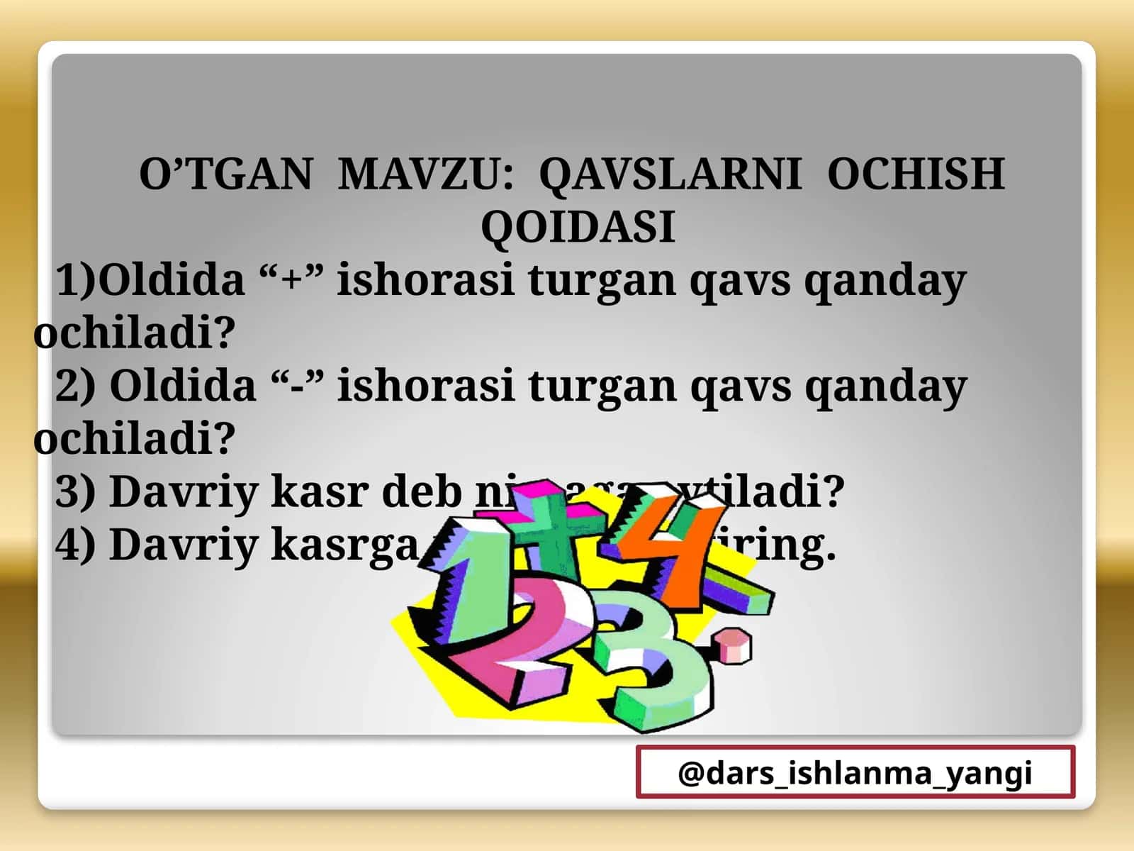 QAVSLARNI OCHISH QOIDASI 1