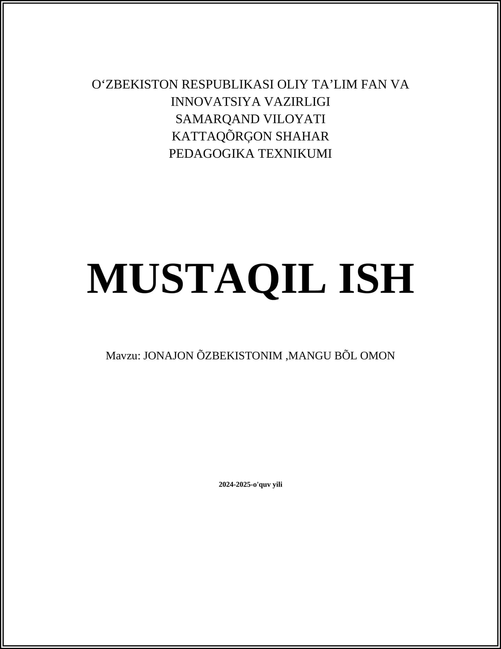 Jonajon Þzbekiston: tarixiy istiqbol 1