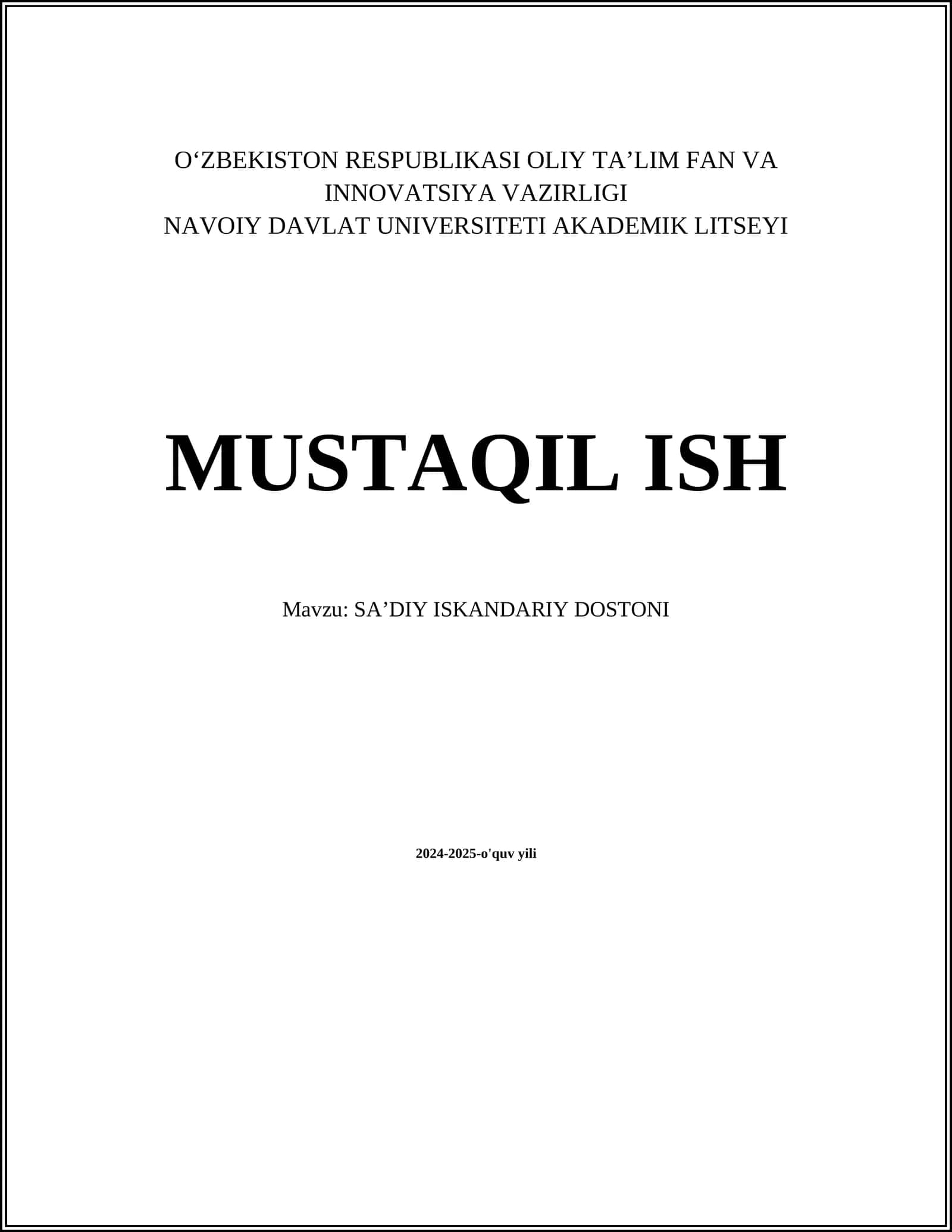 SAʼDIY ISKANDARIY DOSTONI 1