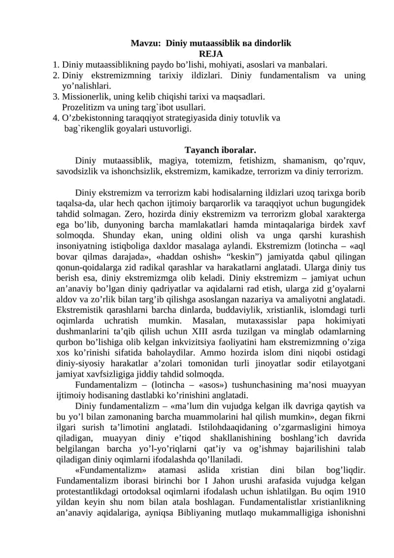 Diniy mutaassiblik ва dindorlik 1