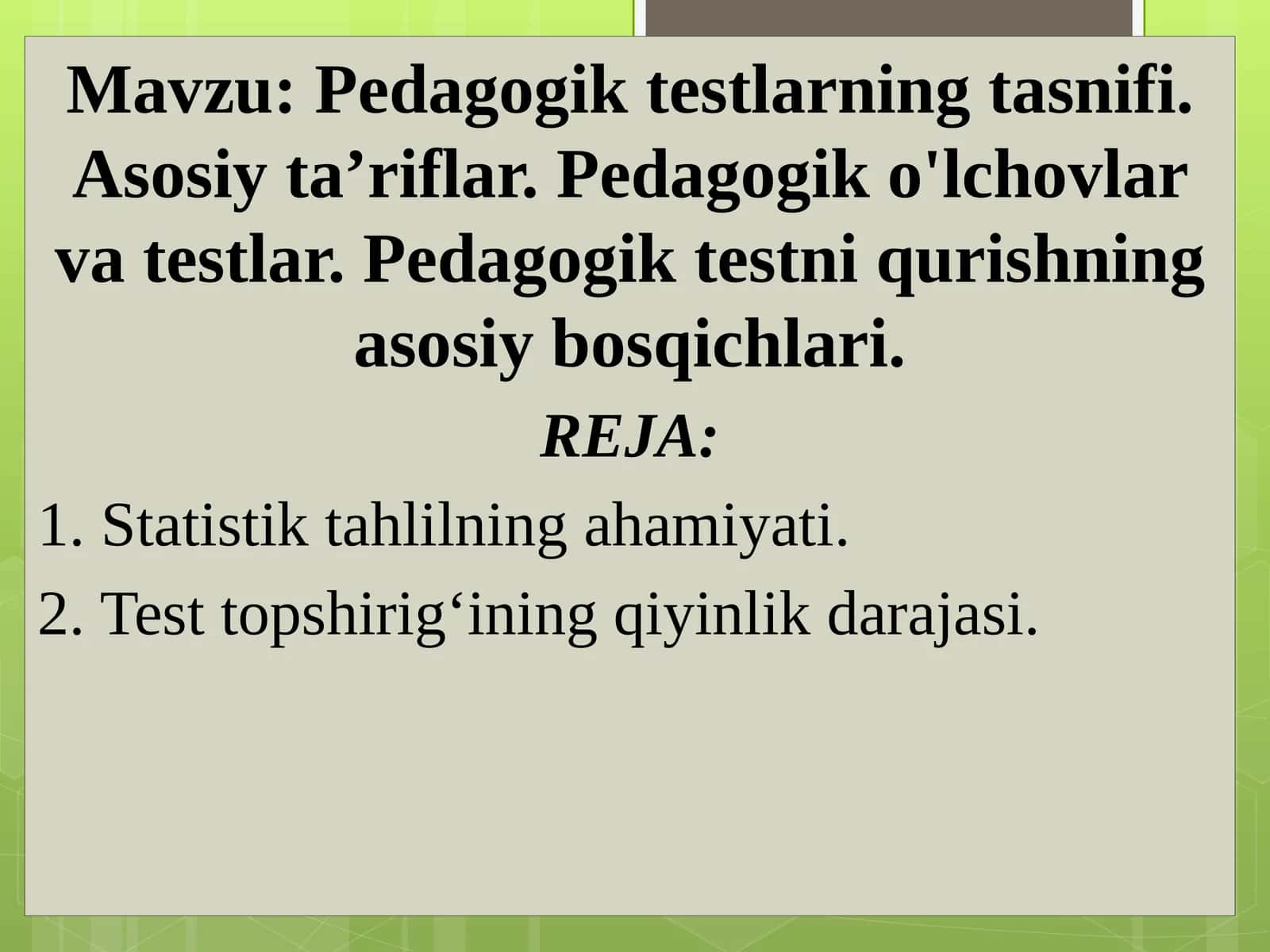 Pedagogiktestlarning tasnifi 1