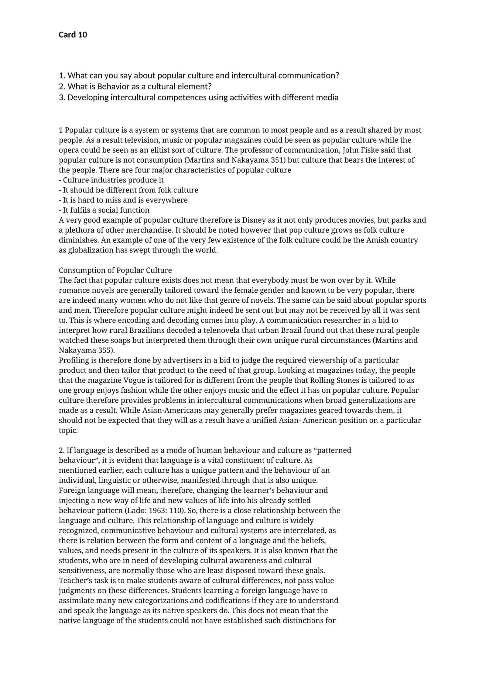 Popular Culture and Intercultural Communication 1