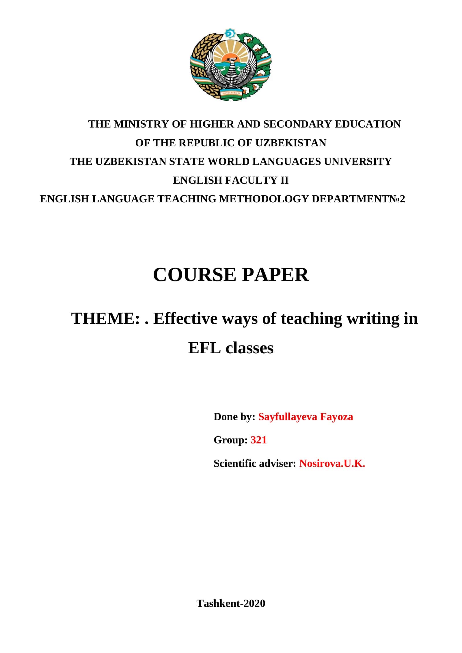 Effective ways of teaching writing in EFL classes 1