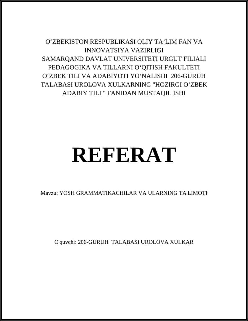 YOSH GRAMMATIKACHILAR VA ULARNING TA'LIMOTI 1
