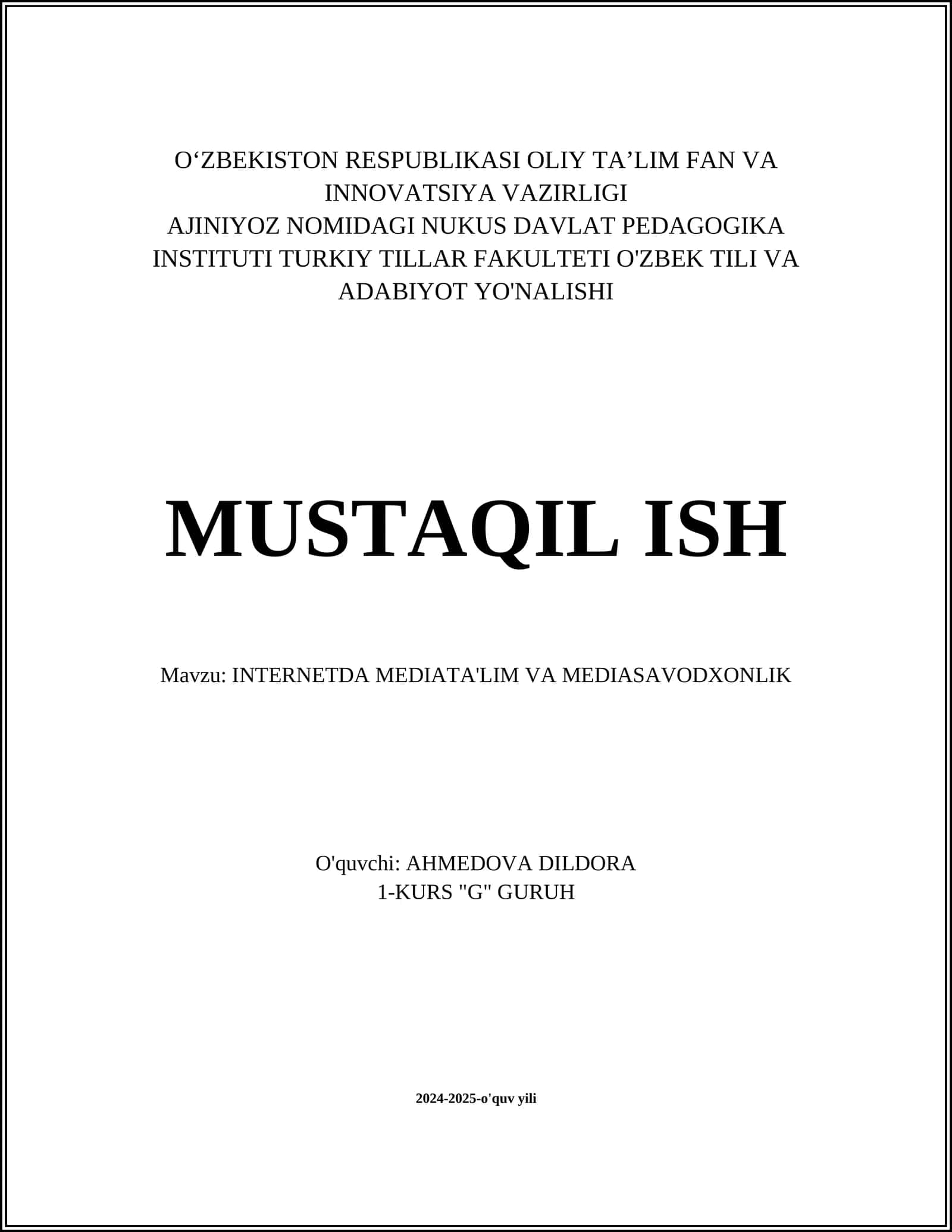 INTERNETDA MEDIATA'LIM VA MEDIASAVODXONLIK 1