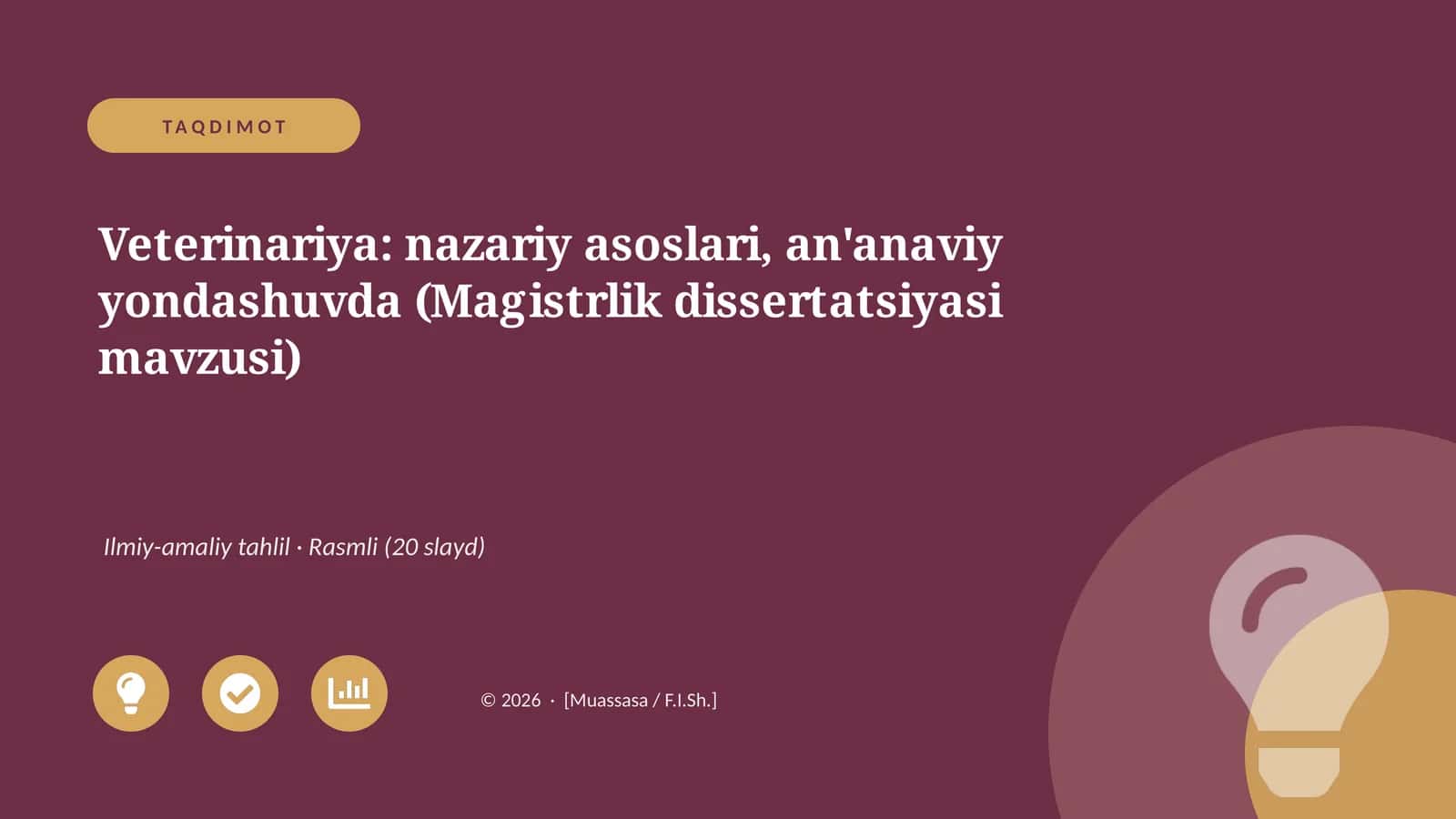 Veterinariya: nazariy asoslari, an'anaviy yondashuvda 1