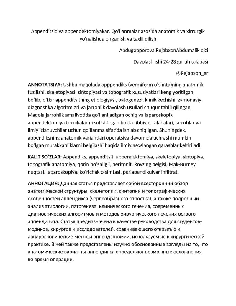 Appendiks va appendektomiya 1