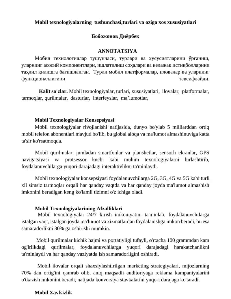 Mobil Texnologiyalar 1