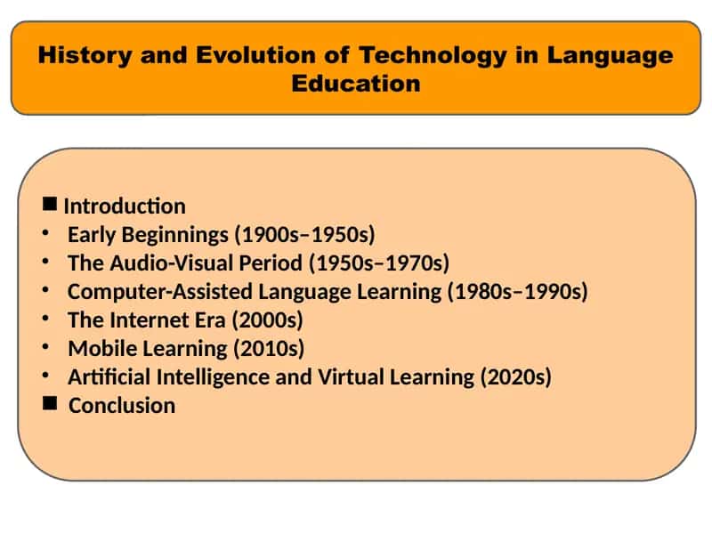 Ppt slide about History and evolution of technology in language education 1