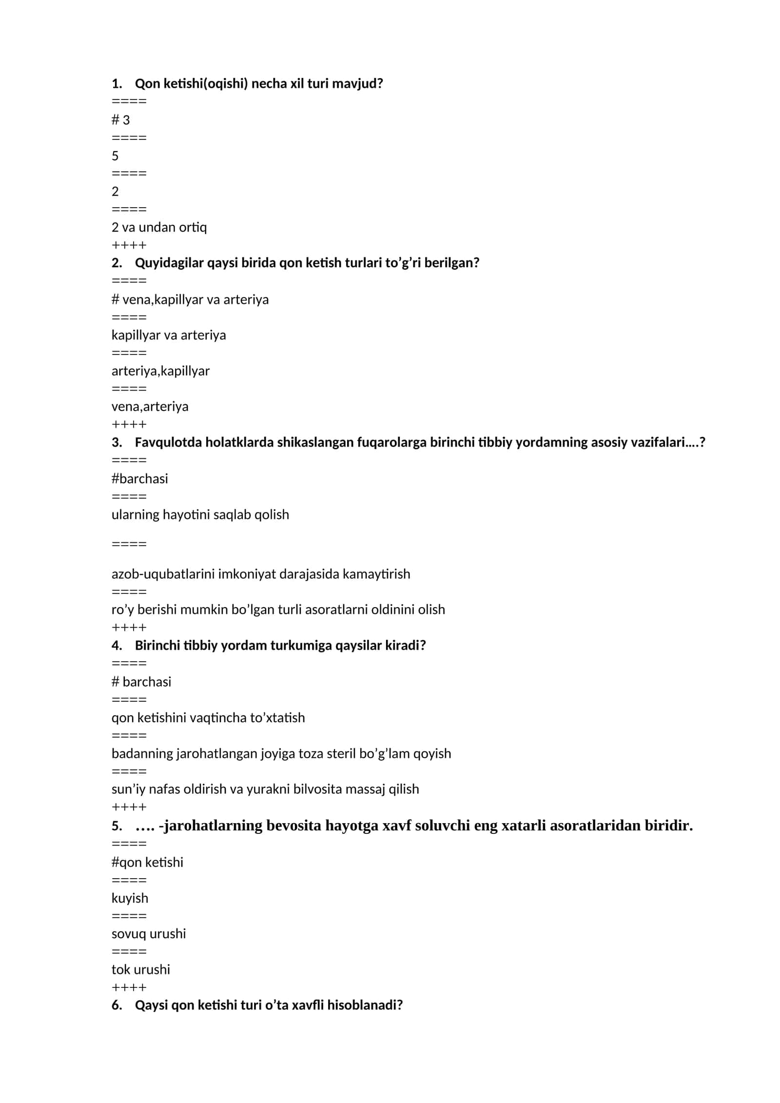 Tibbiy Bilim Asoslari fanidan test yakuniy 1