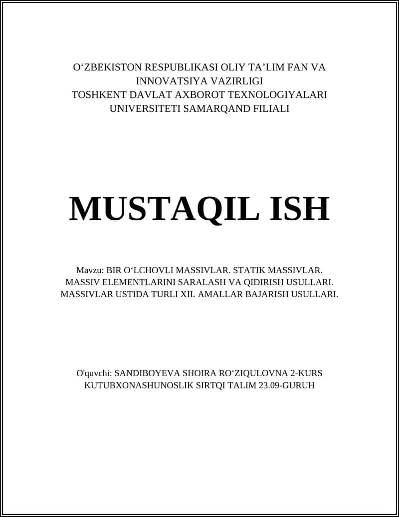 BIR OʻLCHOVLI MASSIVLAR 1