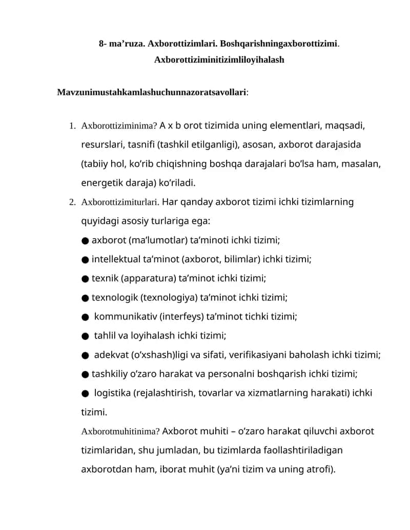 Axborot tizimlari 1