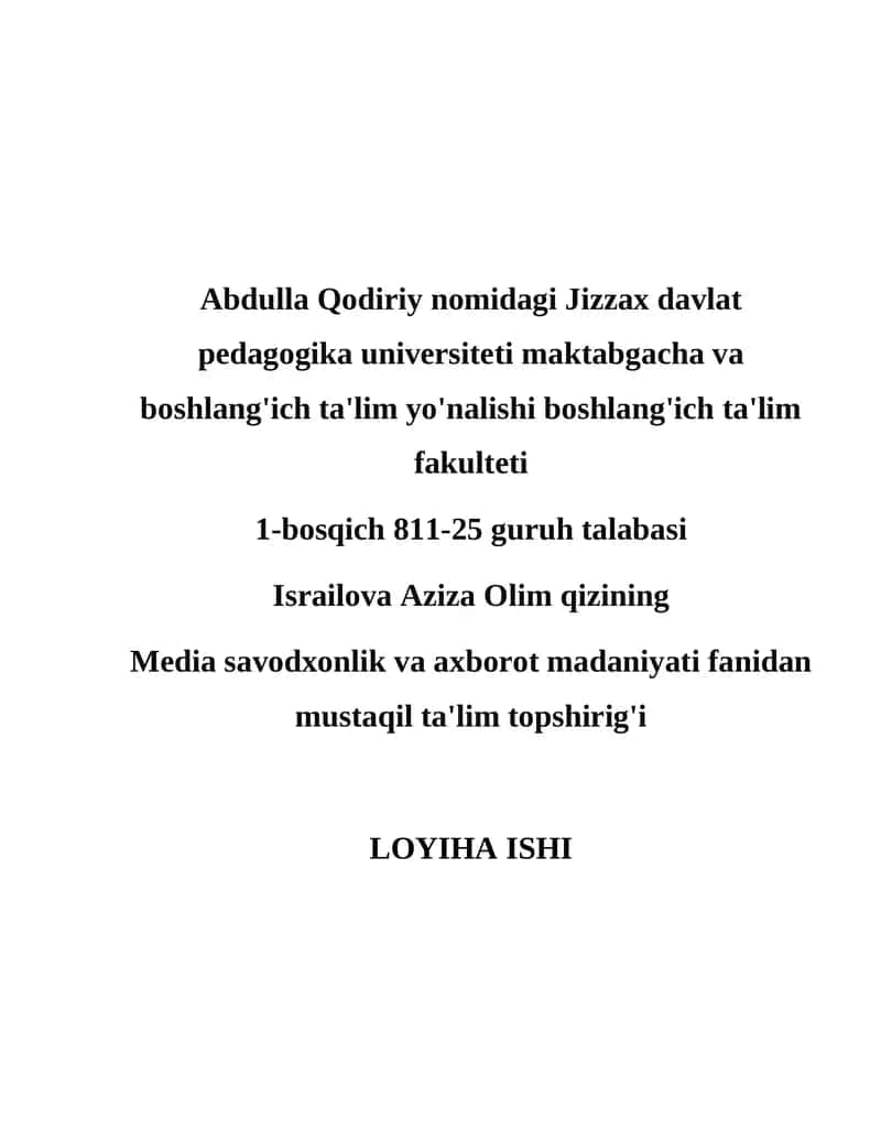 Media savodxonlik va axborot madaniyati 1