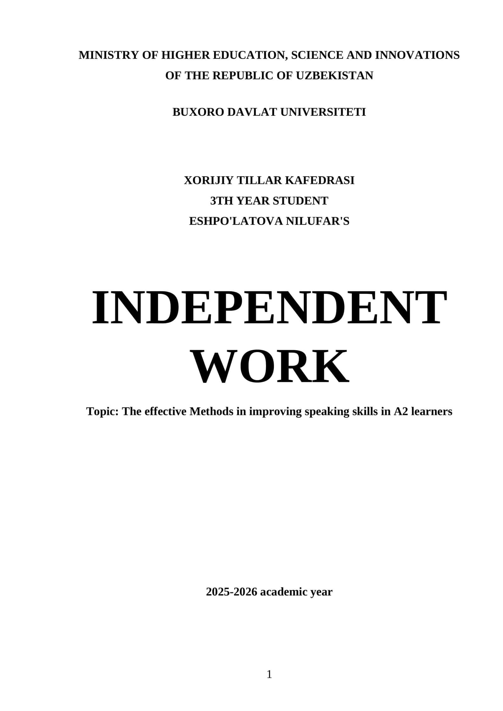 Effective Methods in Improving Speaking Skills in A2 Learners 1