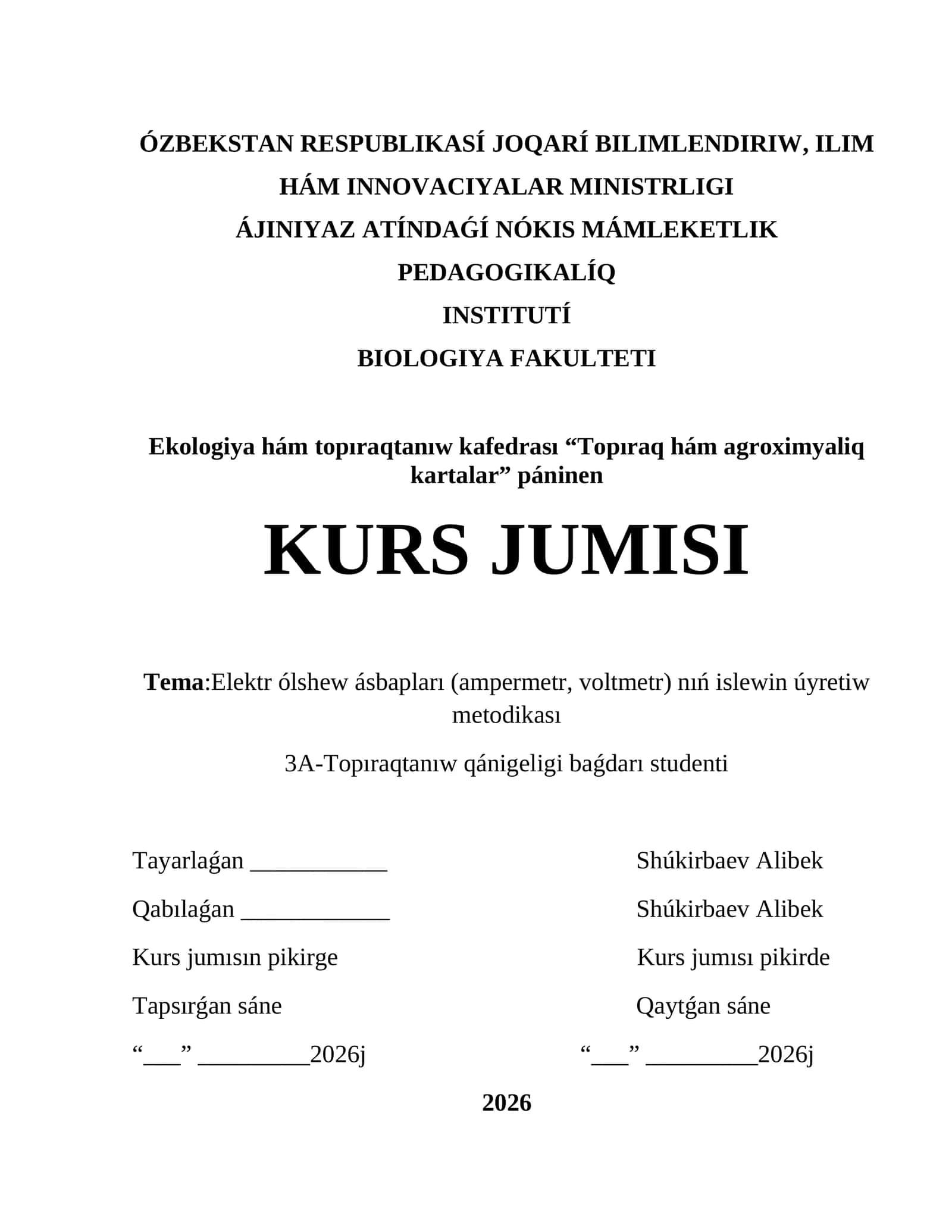 Kurs jumisi ELEKTR OLSHASH ASBOBLARI 1