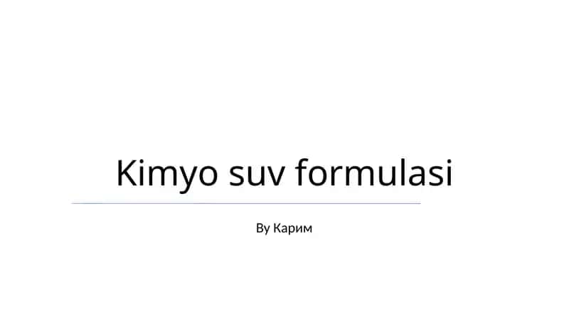 Kimyo suv formulasi 1