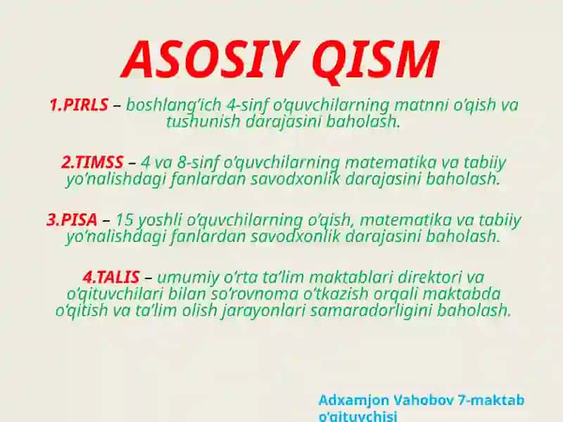 PIRLS, TIMSS, PISA, TALIS
