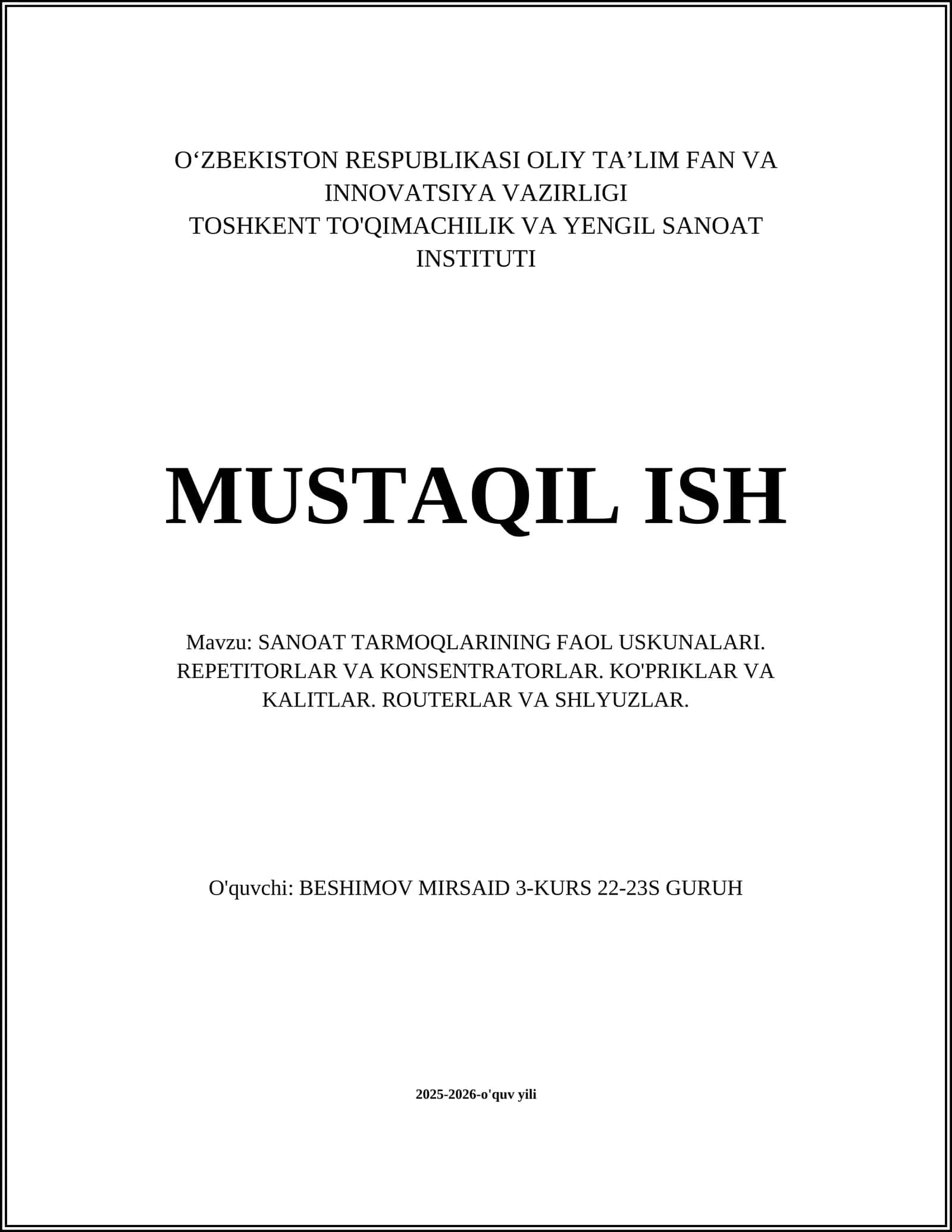 SANOAT TARMOQLARINING FAOL USKUNALARI 1
