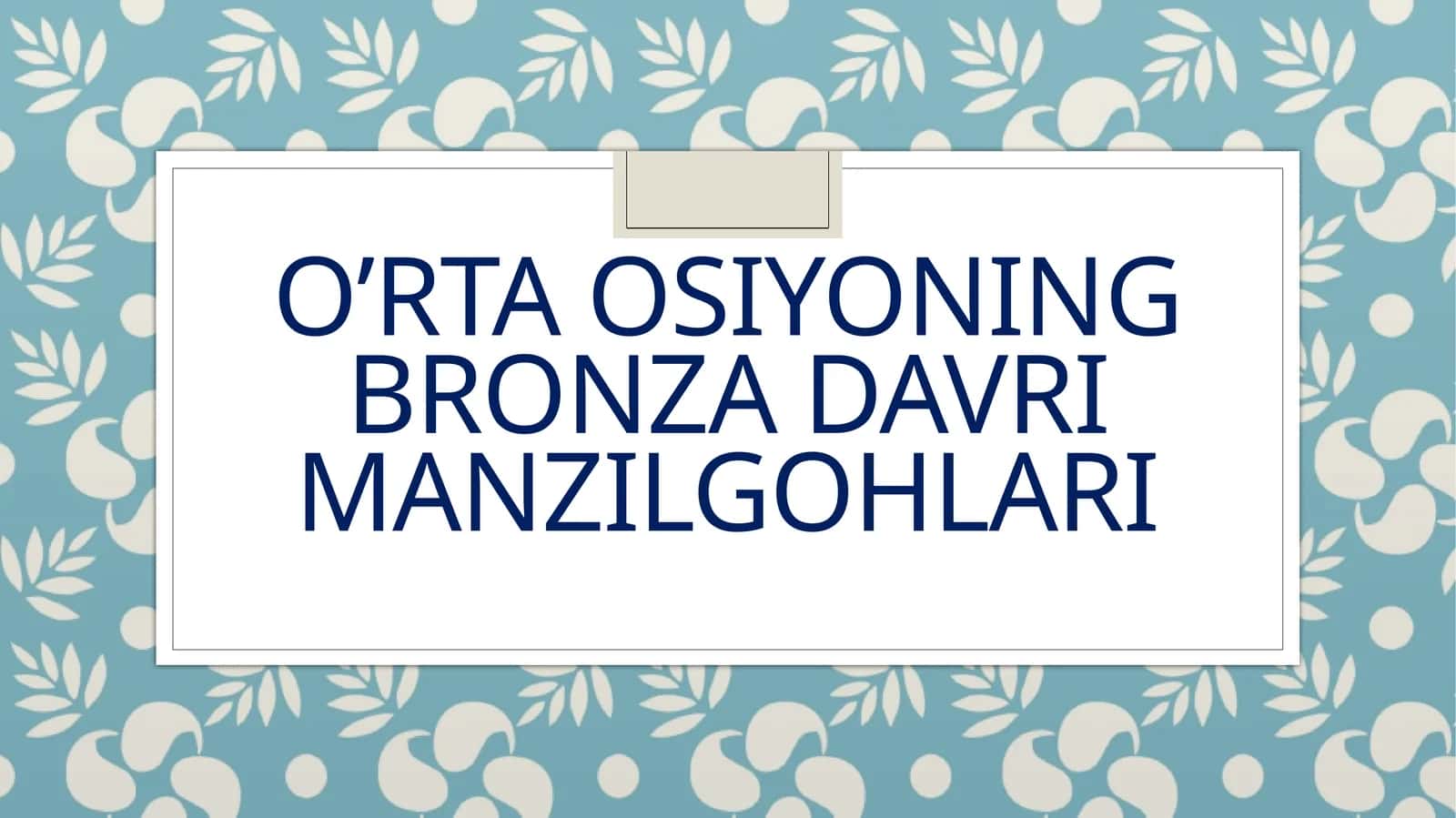 O'rta osiyoning bronza davri manzilgohlari 1