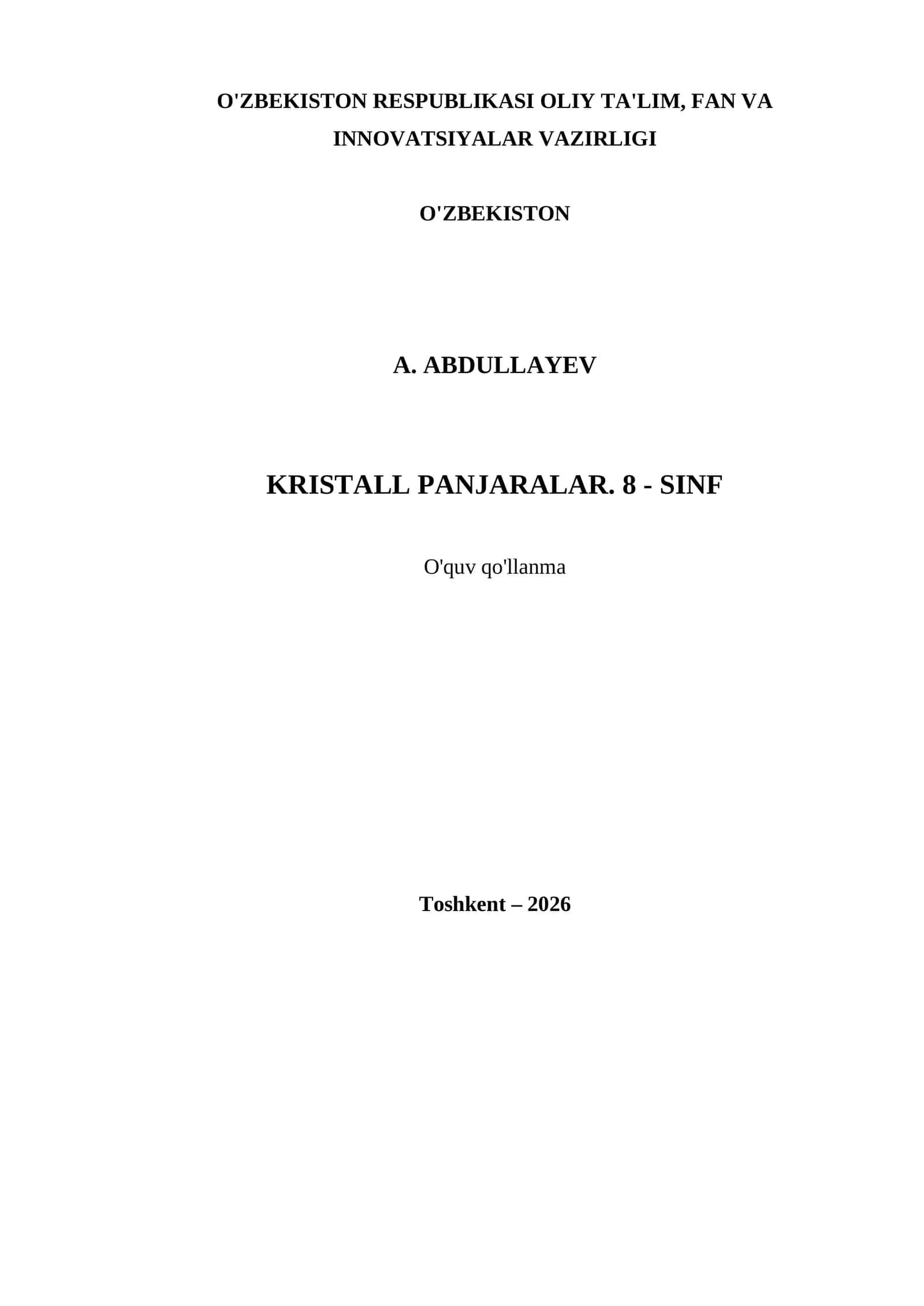 KRISTALL PANJARALAR. 8 - SINF 1