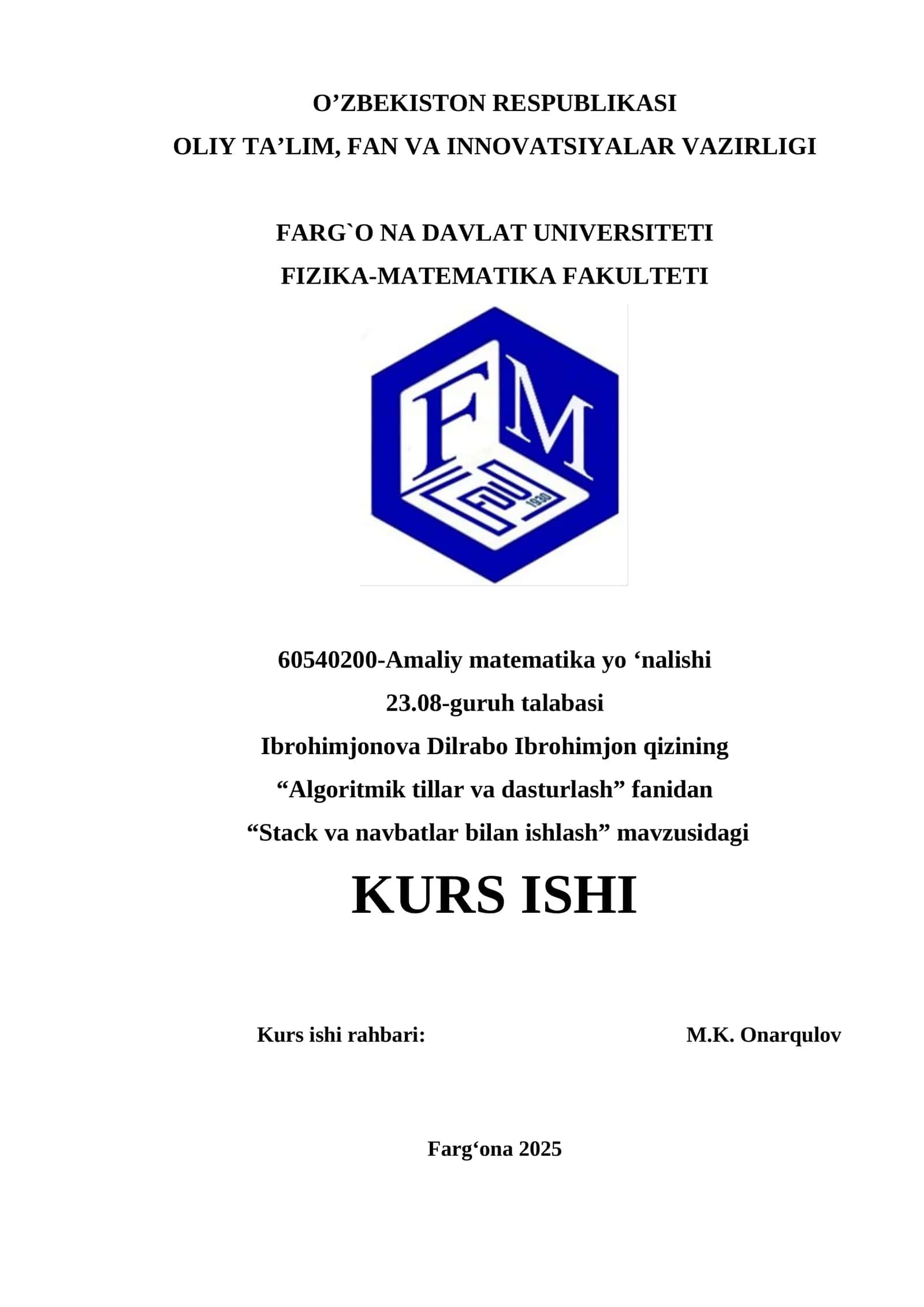 Stack va navbatlar bilan ishlash 1