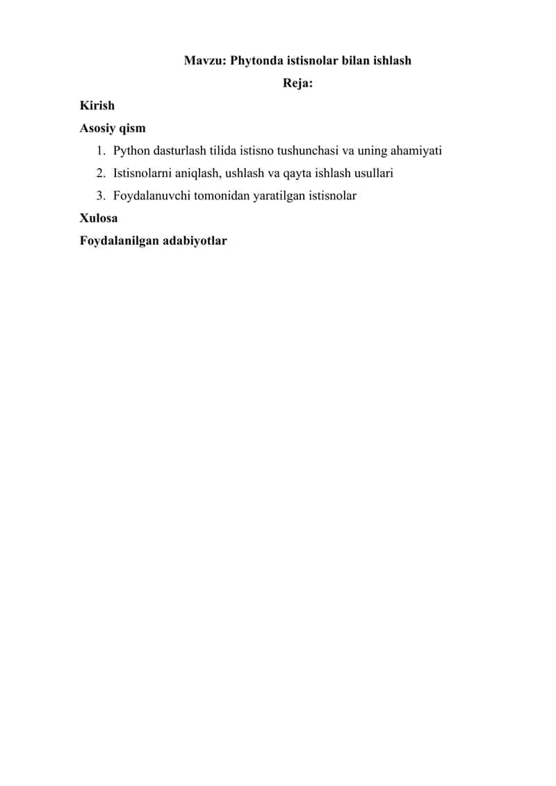 Phytonda istisnolar bilan ishlash 1
