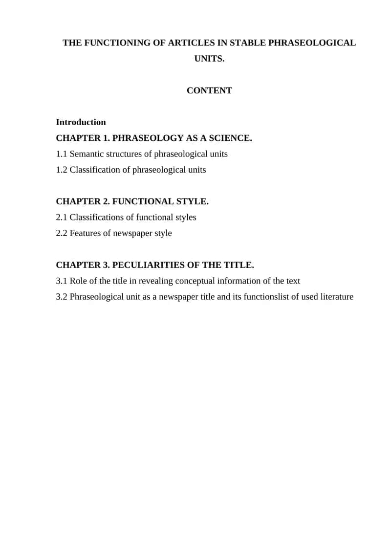 Functioning of Articles in Stable Phraseological Units 1