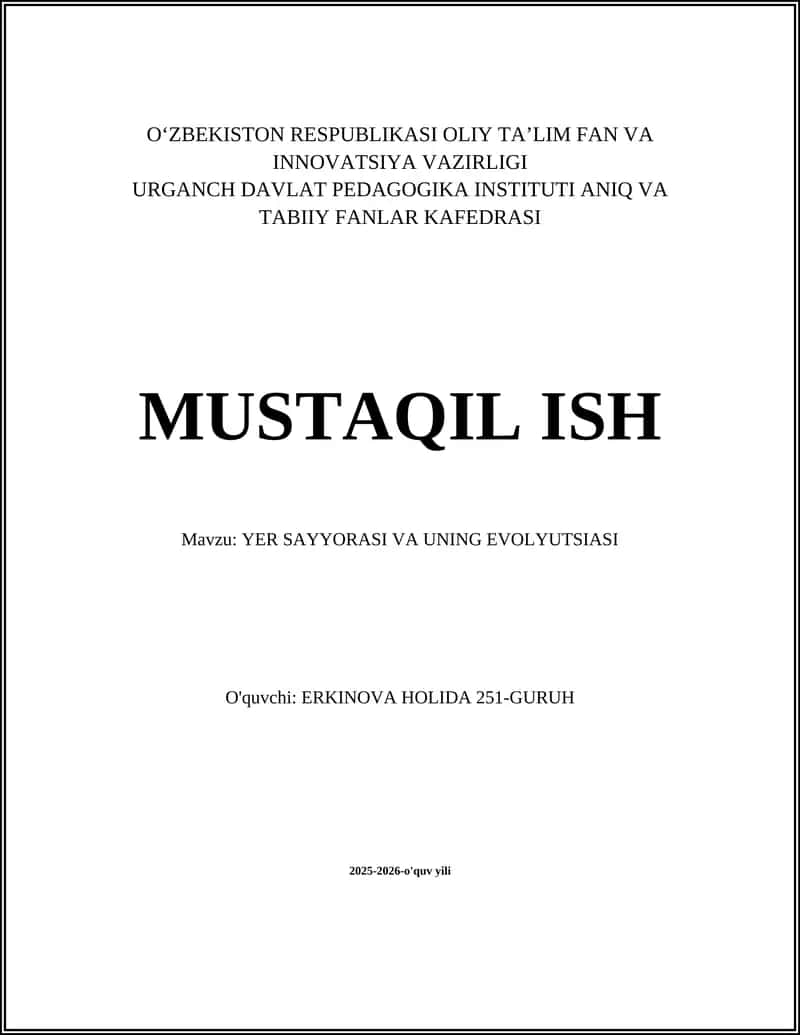 YER SAYYORASI VA UNING EVOLYUTSIASI 1