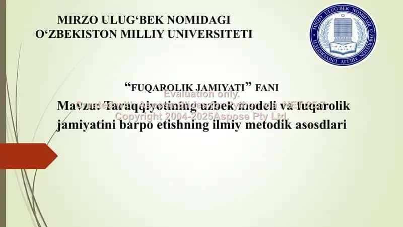 Taraqqiyotining uzbek modeli va fuqarolik jamiyatini barpo etishning ilmiy metodik asosdlari 1