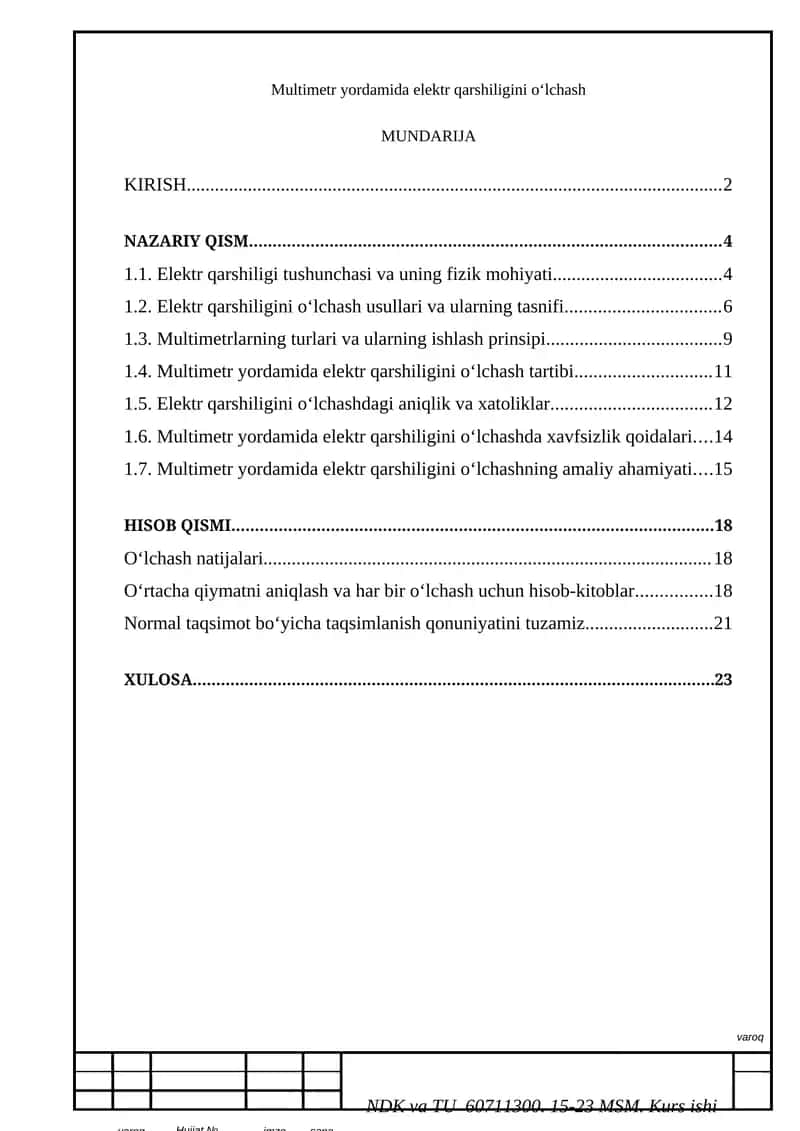 Multimetr yordamida elektr qarshiligini o‘lchash 1