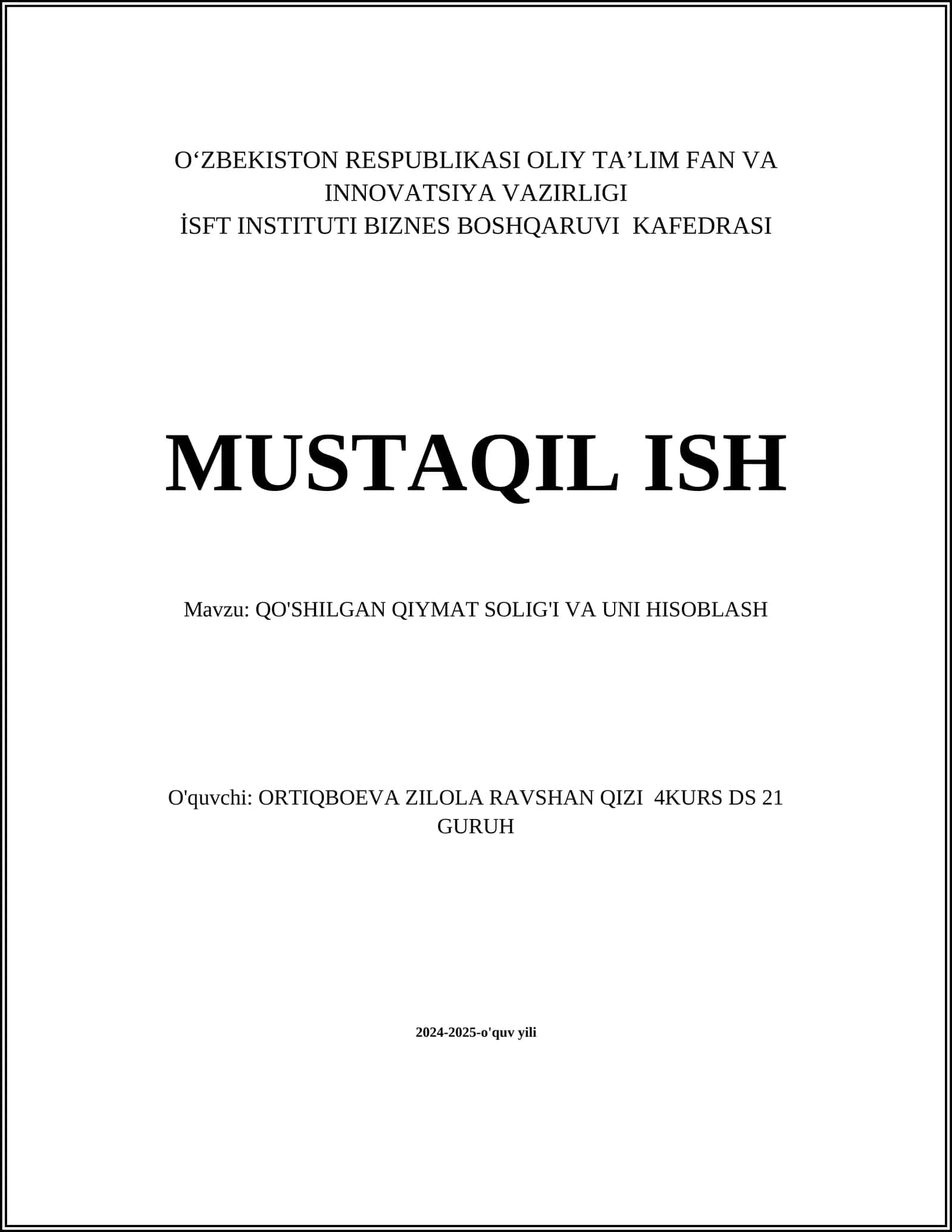 Qo'shilgan Qiymat Solig'i va Uni Hisoblash 1