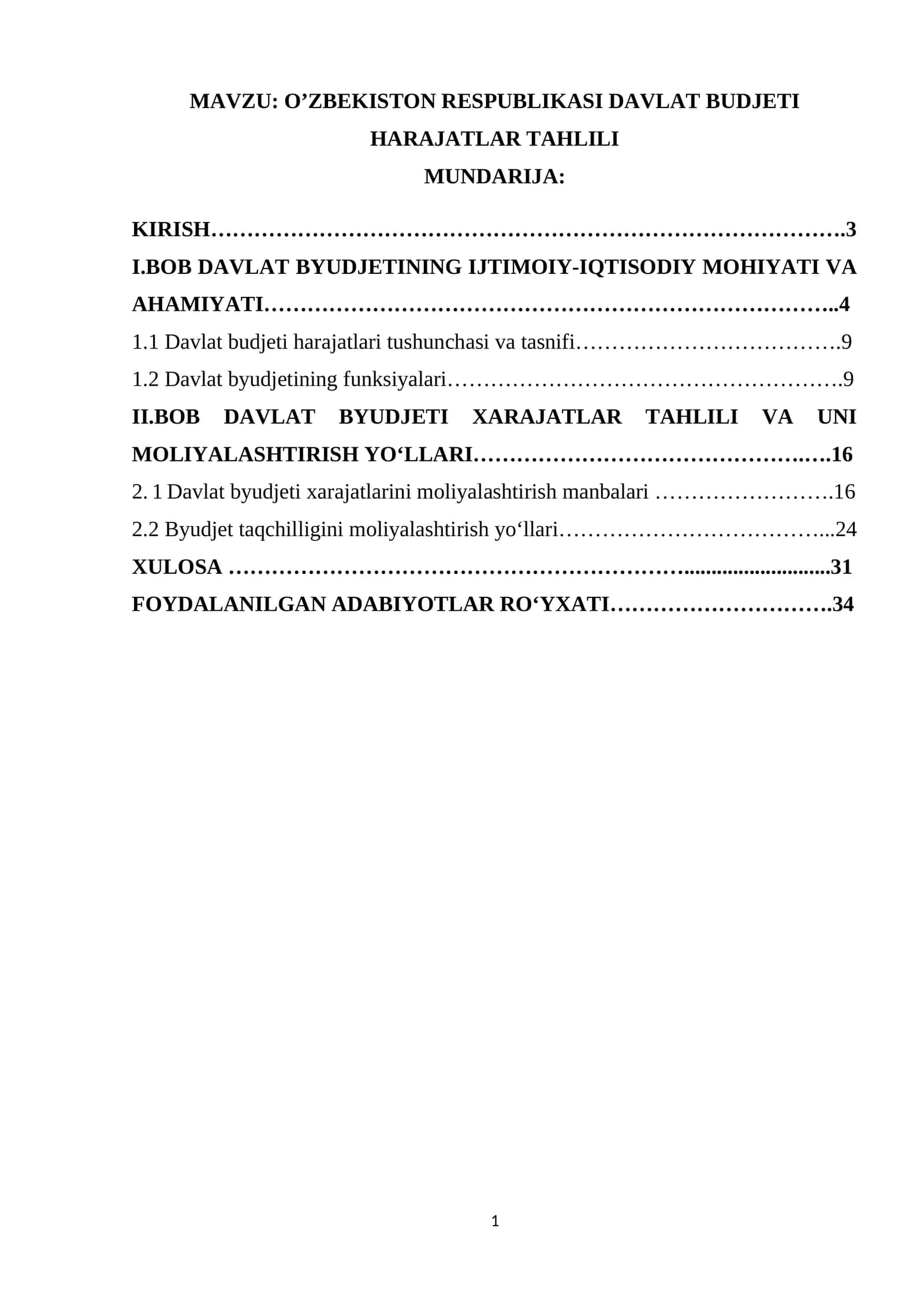 O’ZBEKISTON RESPUBLIKASI DAVLAT BUDJETI HARAJATLAR TAHLILI 1